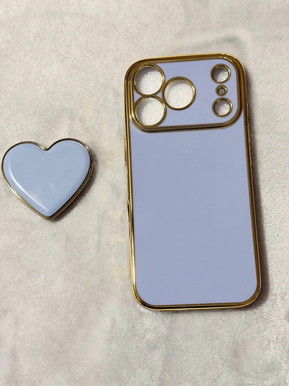Apple-Compatible Blue Heart Grip Case with Gold Trim for iPhone 17 Pro